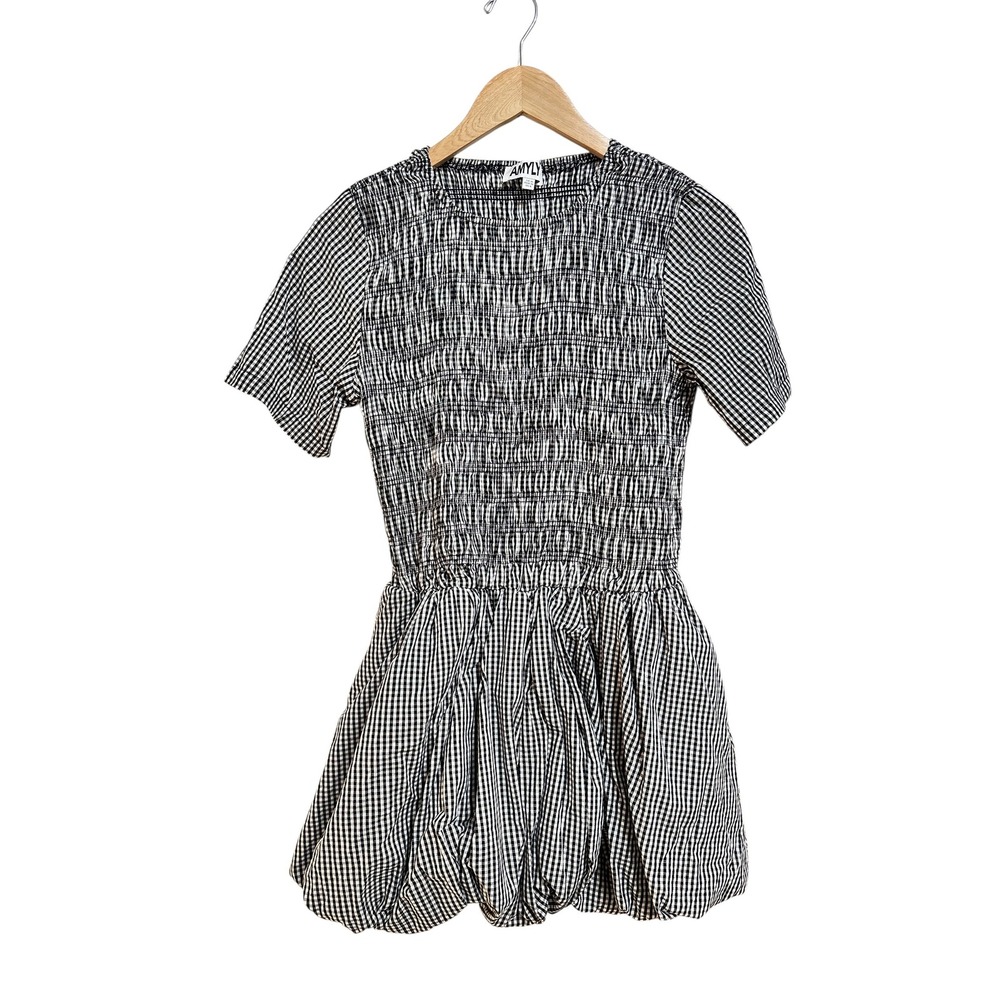 Amy Lynn‎ women's Elenor Gingham Smocked Bubble Hem Mini Dress cotton size 6